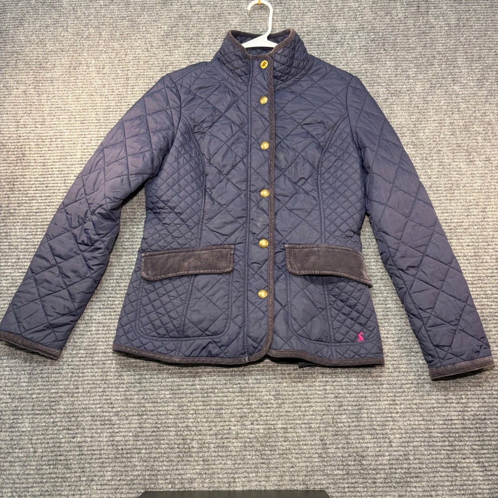 Joules Moredale Quilted Jacket Navy Blue Floral Lining Corduroy Trim Womens US 6